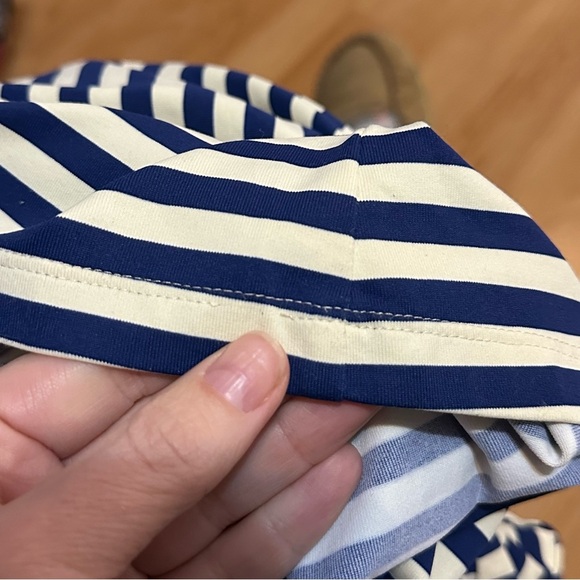 J. McLaughlin blue cream/white stripe 3/4 length size medium shirt - Picture 9 of 9